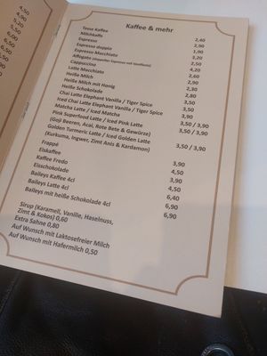 Getränkekarte at Erdfreund Kaffee in Butzbach