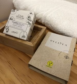 Some toiletries (perfume and solid shampoo)  at Molino del Corregidor in San Roman De Cameros