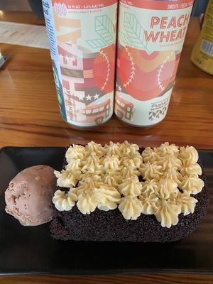 Amazing chocolate caramel cake  at Prairie Street Brewing Co in Rockford