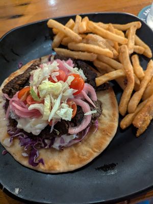 Vegan gyro and fries at Prairie Street Brewing Co in Rockford