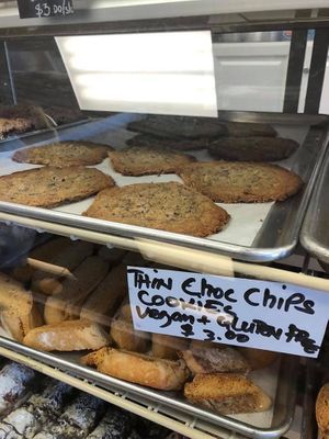 Thin but large chocolate chip cookies gluten free and vegan at D&D Bake Shoppe in Copiague