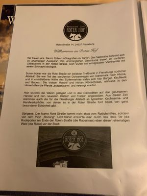 Menu at Roter Hof in Flensburg