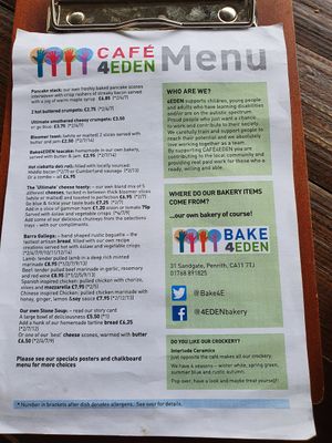 Menu (1of2) at Cafe 4 Eden in Penrith