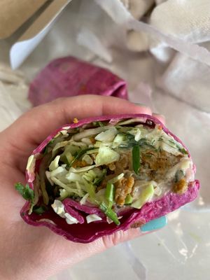 The beetroot wrap is beautiful and so delicious! 
It costs 40kr. at 7-Eleven in Koege