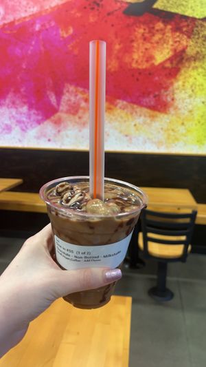 Vegan espresso & chocolate flavored milkshake with chocolate sauce  at Buzzed Bull Creamery in Pigeon Forge