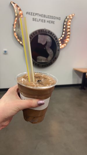 Vegan peanut butter chocolate milkshake with Oreo mixed in  at Buzzed Bull Creamery in Pigeon Forge