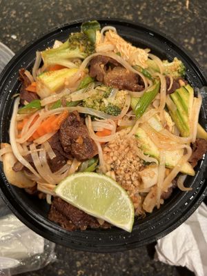 Vegan pad Thai, with vegan mock duck   at Hug Thai Cuisine in Bellmore