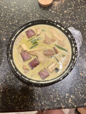 Green curry with veggie duck  at Hug Thai Cuisine in Bellmore