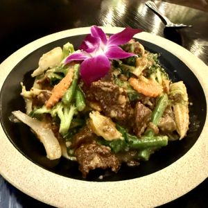 Vegan Seitan Duck with Peanut Sauce   at Hug Thai Cuisine in Bellmore