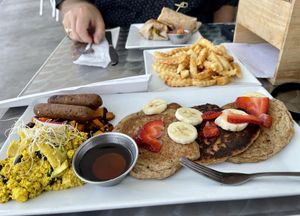 Southwest breakfast burritos, home fries, and The Lumberjack. Yummm! at PS Green Express in Fort Lauderdale