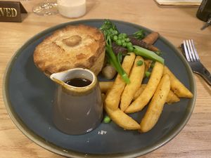 Vegan pie and chips   at The Three Horseshoes in Alton