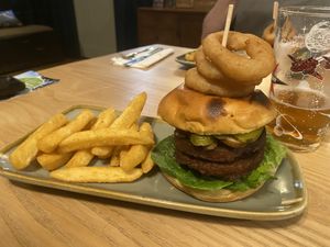 Vegan burger  at The Three Horseshoes in Alton