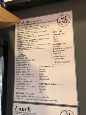 Menu breakfast  at 23 Seats in Dundalk