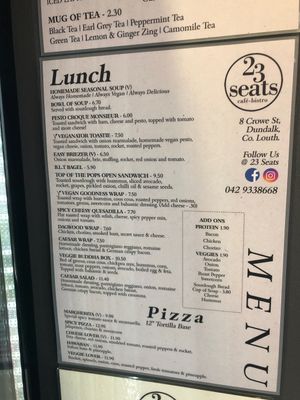 Menu  at 23 Seats in Dundalk