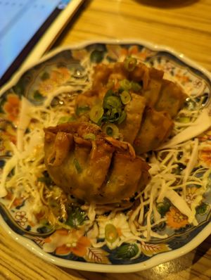 Vegan gyoza under the "gyoza cutlet" section of the menu at Kakekomi Gyoza in Tokyo
