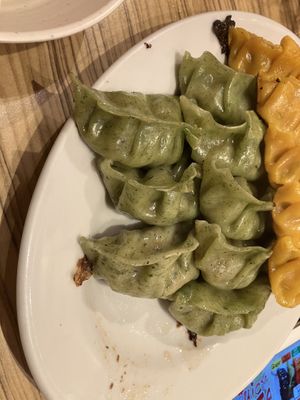 Filled with spinach  at Kakekomi Gyoza in Tokyo