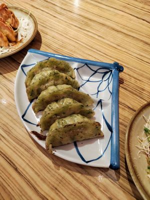 Spinach soy meat gyoza at Kakekomi Gyoza in Tokyo