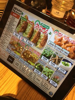 Vegan menu  at Kakekomi Gyoza in Tokyo