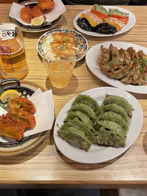 3 vegan options ( the ones closest to the camera )  at Kakekomi Gyoza in Tokyo