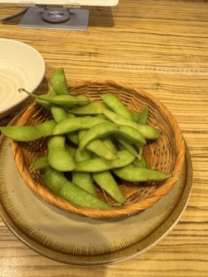Edamame - hot and delicious!  at Kakekomi Gyoza in Tokyo