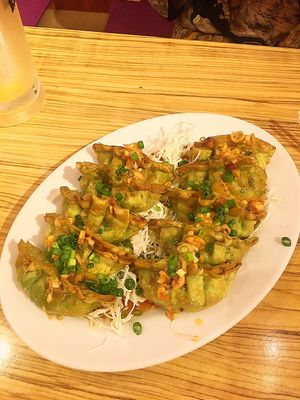Fried vegan gyoza set at Kakekomi Gyoza in Tokyo