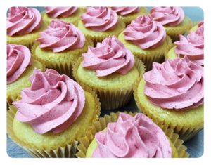 Vegan Vanilla Cupcakes with Raspberry 'buttercream' Frosting at Good Earth Food Co-op in St Cloud