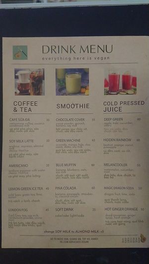 Latest menu at Abracado in Hanoi