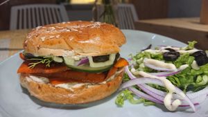Carrot lox in bagel at Abracado in Hanoi