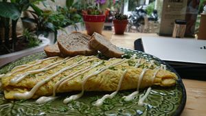 Mushroom omelet at Abracado in Hanoi