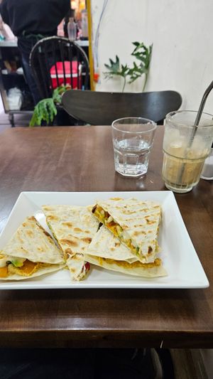 Quesadillas and cafe sua da at Abracado in Hanoi