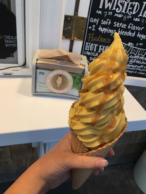 pumpkin spice soft serve with caramel sauce (large)  at Sweet Izzy in Harwich Port