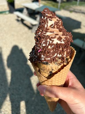 Coffee oreo and chocolate-vanilla twist with chocolate sprinkles (large)  at Sweet Izzy in Harwich Port