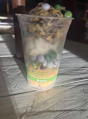 Coffee ‘oreo’, salted caramel, chocolate peanut butter w/mint ‘m&m’s’ (large)  at Sweet Izzy in Harwich Port