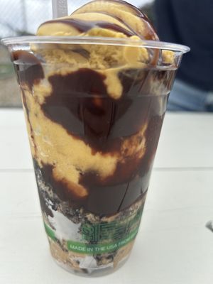 Coffee Oreo, pumpkin, hot fudge  at Sweet Izzy in Harwich Port