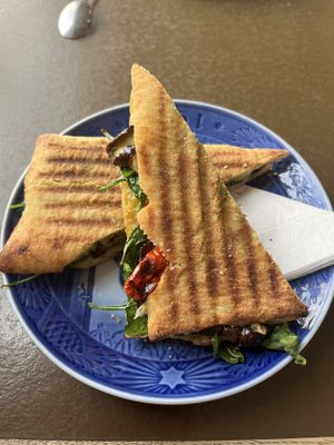 Panini with spinach and eggplant and tomatoes   at Kaffebar in Hilleroed