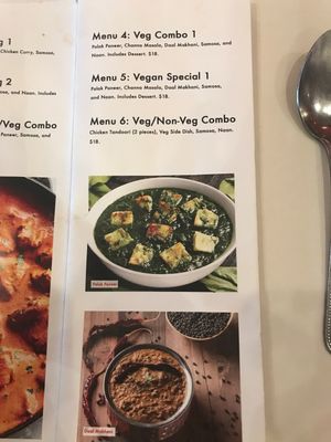 Vegan menu options at Royal Indian  at Royal India in Raleigh