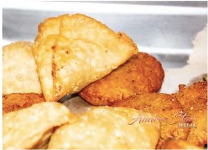 Samosa and aloo tikki are popular Indian vegan and vegetarian appetizers.  at Royal India in Raleigh