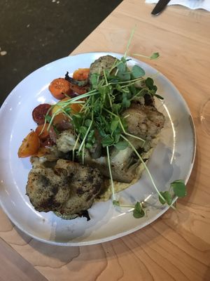 Harissa cauliflower with pistachio spread at Deep City in Burlington