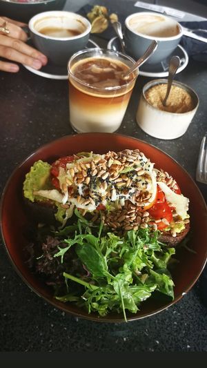 Avocado Toast Breakfast with Oat Milk Flat White at FUCHS in Aachen