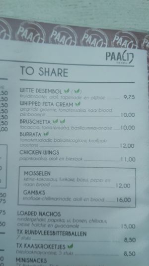 Menu at Paal 17 in Texel