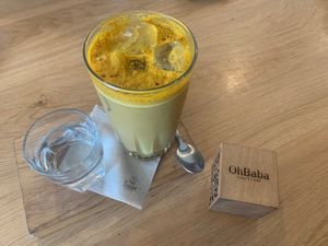 Iced turmeric dirty latté  at OhBaba  in San Sebastian