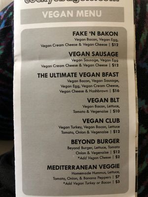 Vegan menu at Cocky's Bagels in North Olmsted