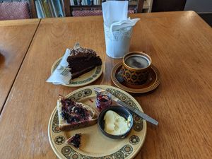 Homemade sour dough and vegan chocolate and coconut cake at Bog Myrtle Skye in Isle Of Skye
