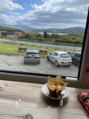 View from the cafe with a vegan muffin! It was very delicious   at Bog Myrtle Skye in Isle Of Skye