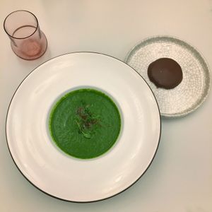 Spinach soup  at Raw to Go Kitchen in Moscow