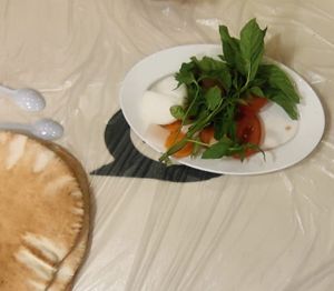 Salad with mint and pickles + arabic bread at Hashem in Amman