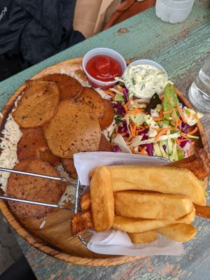 Gyro over rice at Happy Vegans in Hoboken