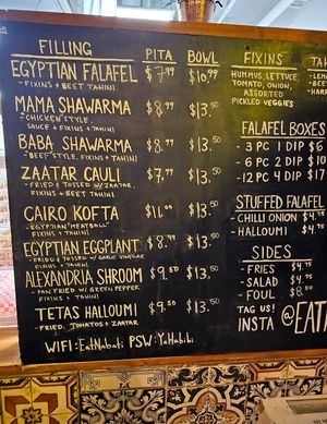 Menu at Eat Nabati in Toronto