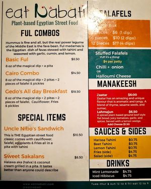 Menu at Eat Nabati in Toronto