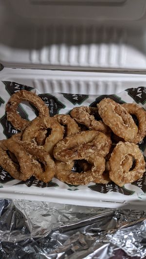 Vegan onion rings at Annie's Burger Shack in Nottingham